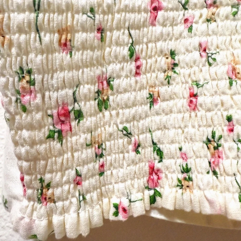 Joie Linen Floral Crop Top NWOT Smocked Pink Roses Cottagecore M